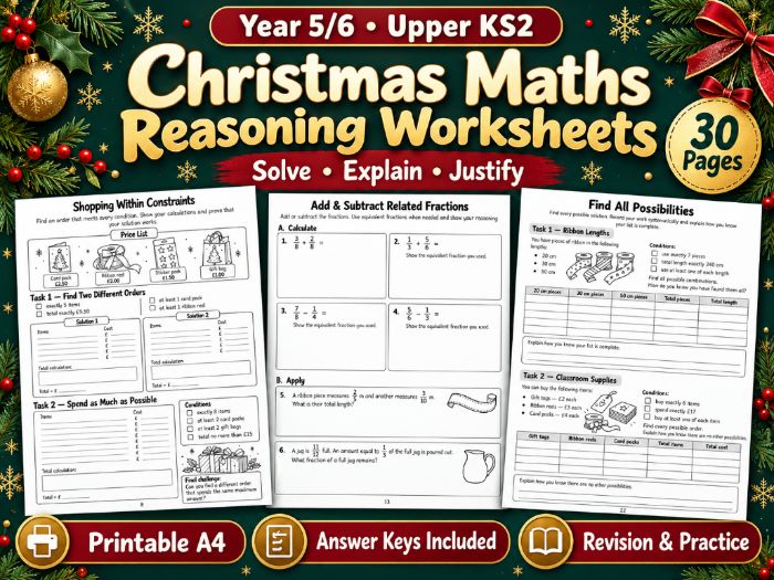 Year 5/6 Christmas Maths Reasoning Worksheets