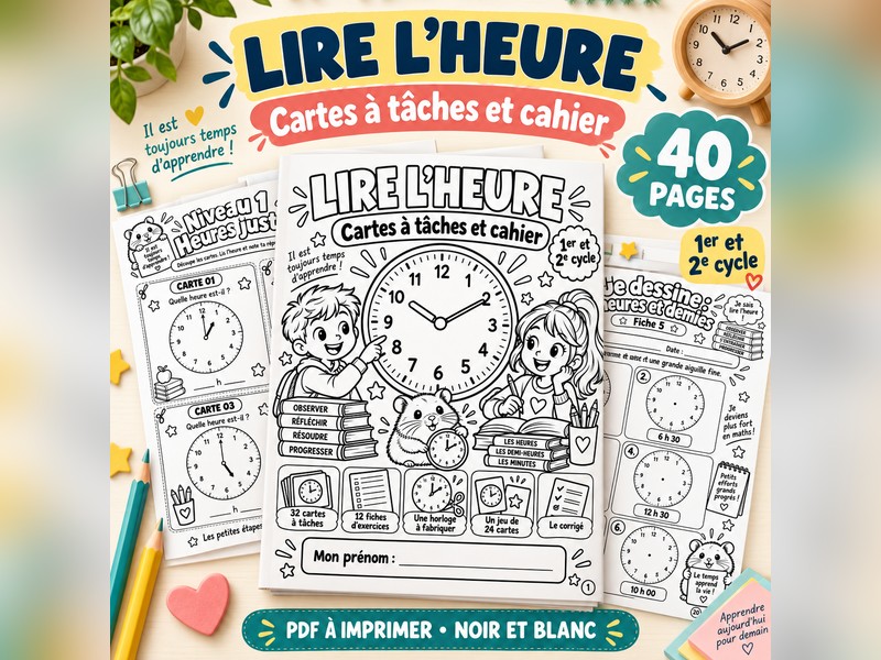 Lire l'heure - Cartes à tâches et cahier