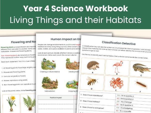 Year 4 Science Workbook | Living Things and Their Habitats | Printable Worksheets