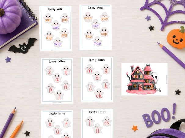 Halloween Phonics Words and Letters | Phase 2 CVC Words | EYFS, KS1, Pre-K to 1st Grade