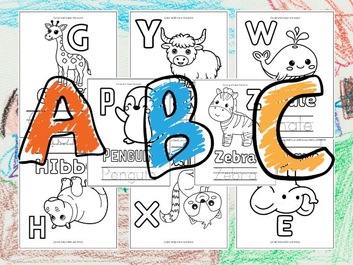Animal Alphabet A–Z Coloring & Tracing