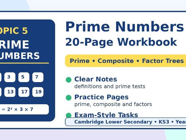 20-page Factors and Multiples Workbook is designed for Cambridge Lower Secondary, KS3, Year 7, Year