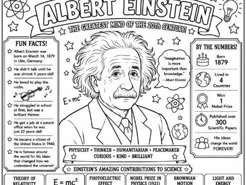 Albert Einstein Colouring Factsheet