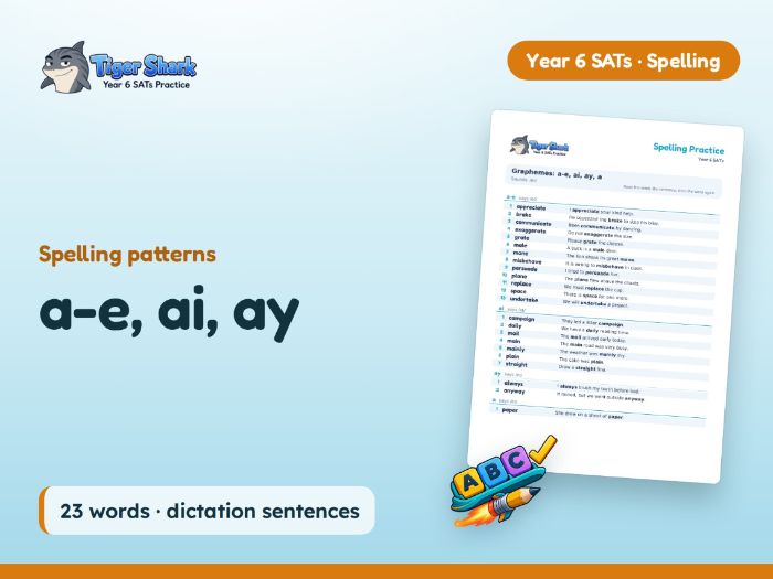 a-e, ai, ay: Year 6 Spelling Patterns