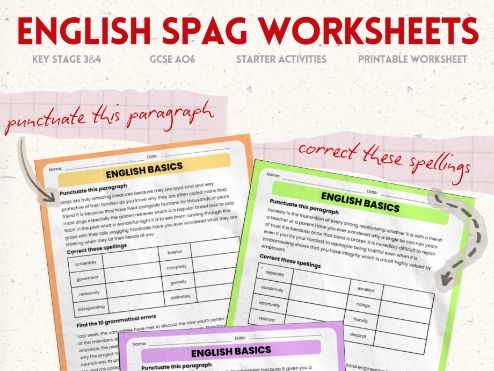 English Starter Activities | GCSE English Language | SPaG & AO6 Worksheets