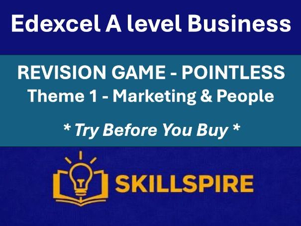 Edexcel A Level Business Revision Game (Theme 1) |  Marketing & People | Interactive HTML