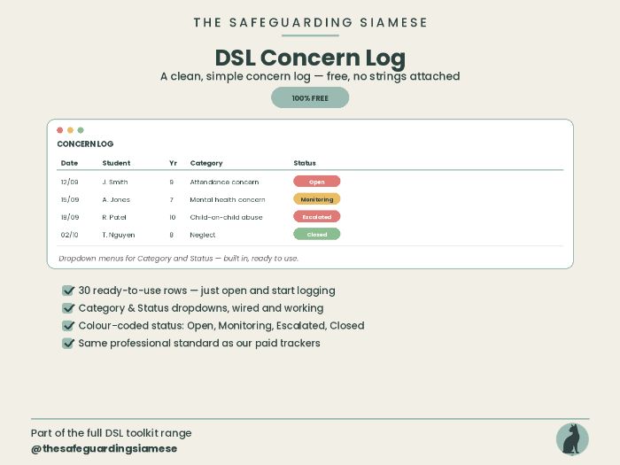 DSL Concern Log — Free | Simple Safeguarding Concern Log Template (Editable Excel)
