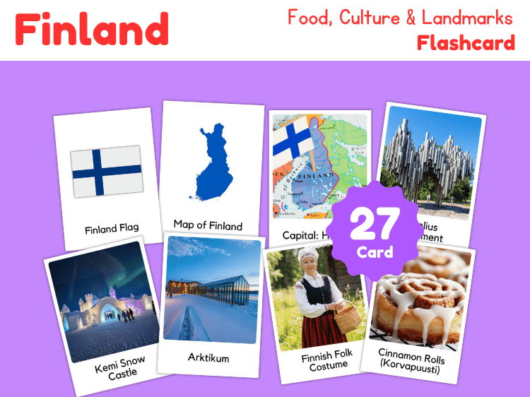 Finland Geography Flashcards | 27 Printable Country Study Cards