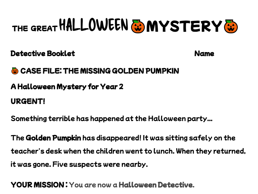 The Great Halloween Mystery! English and Maths Puzzles for Year 2