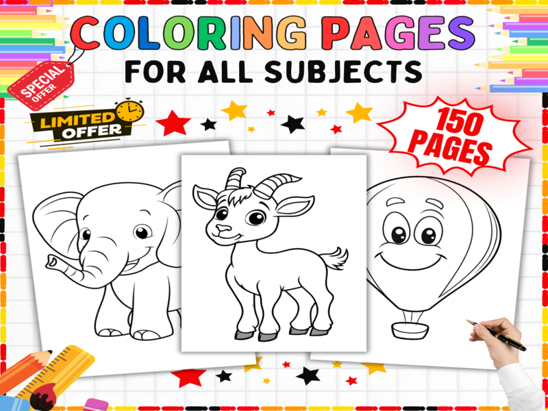 150 Colouring Pages Bundle | For All Subjects | Animals Nature Objects | Classroom Homeschool Pack