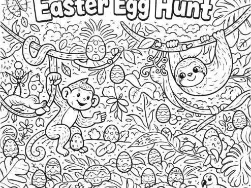 Easter Egg Hunt in the Jungle Colouring Sheet - Count the Eggs!