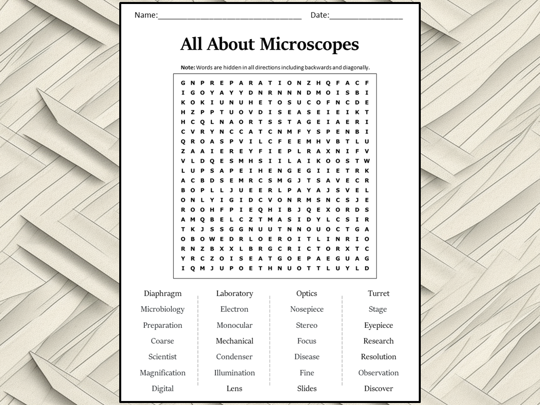 All About Microscopes Word Search Puzzle Worksheet Activity Teaching Resources