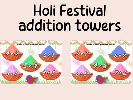 Holi Festival- addition towers- continuous provision- EYFS- KS1