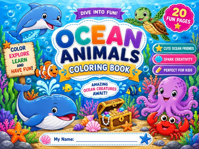 Ocean Animals Coloring Book for Kids | Sea Life Coloring Pages | Kindergarten–3rd Grade
