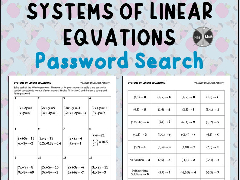 Systems of Linear Equations - Password Search Activity