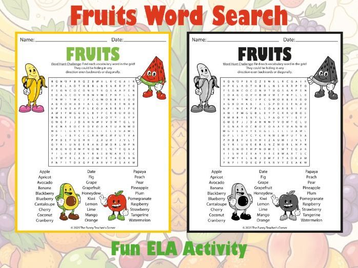 Fruits Word Search | 30 Vocabulary Words | Fun ELA Activity for Grades 3–6