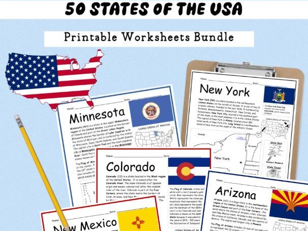 50 States of the USA | Printable Geography Worksheets and Map Activities