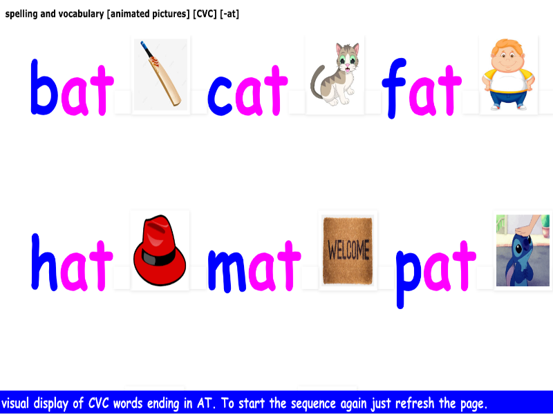 spelling and vocabulary [CVC] [animated spelling] [-at]