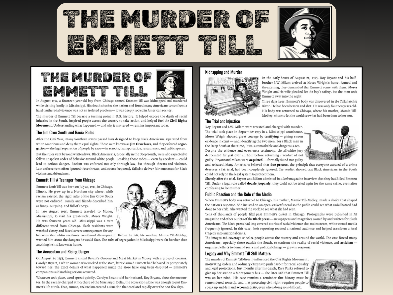 Emmett Till Reading Comprehension KS2 KS3