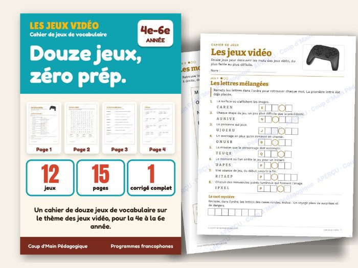French Video Game Vocabulary Puzzles Grade 4-6 | Les jeux vidéo