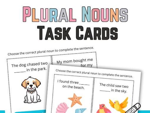 Plural Nouns Task Cards | Regular & Irregular Plurals | ESL Grammar Activity | Printable Literacy Ce