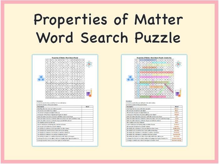 Properties of Matter - Word Search Puzzle Worksheet Activity (Printable PDF)