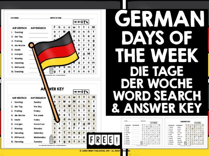 GERMAN DAYS OF THE WEEK WORD SEARCH FREEBIE Teaching Resources