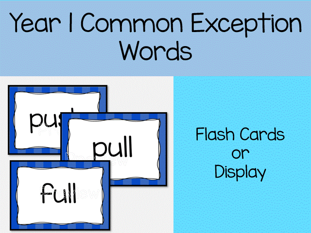 Year 1 Common Exception Word flash cards or display - Blue stripes