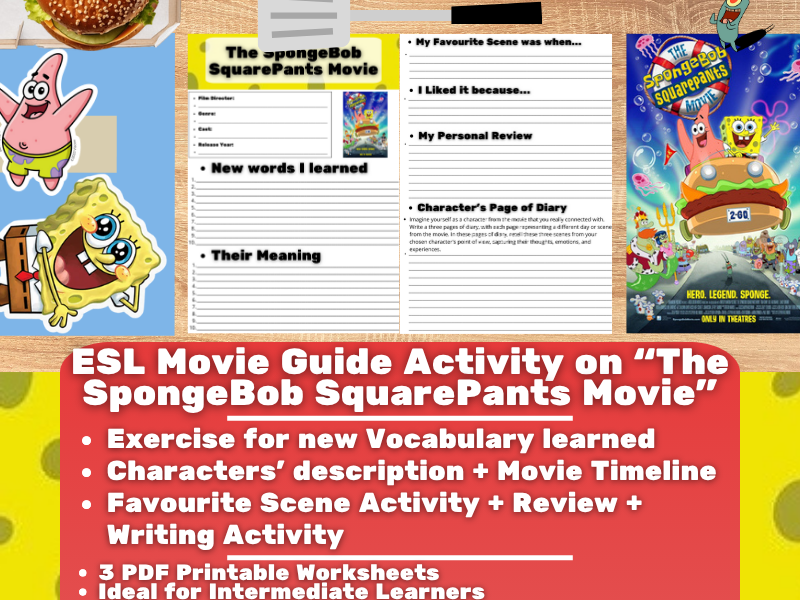 ESL Movie Guide Worksheets on "The Spongebob Squarepants Movie"