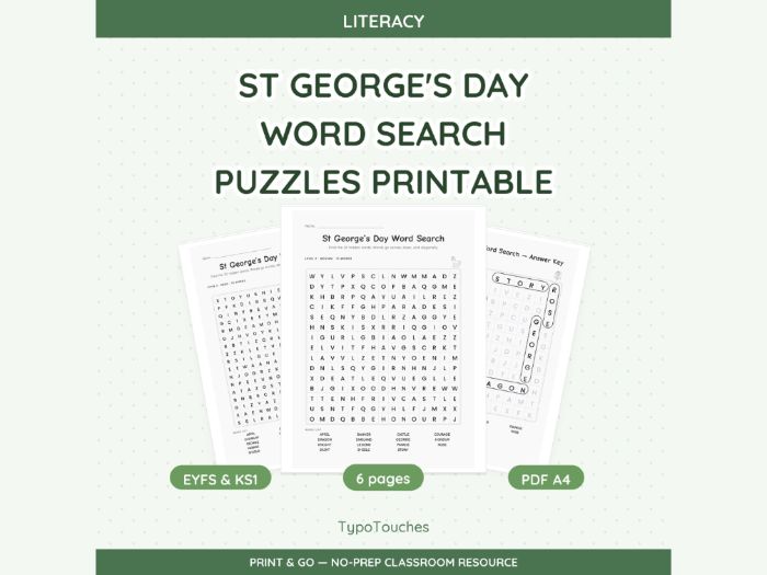 St George's Day Word Search Puzzles | 6 pp