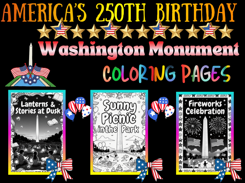 America 250 Washington Monument Coloring Pages | 4th of July NO PREP Activity