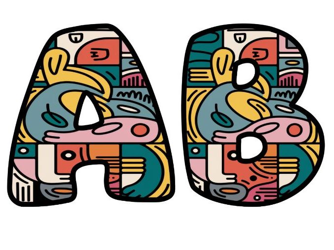 Cubist Art Forms Colors Themed Lettering Set | Classroom Display | Upper & Lowercase, 0-9