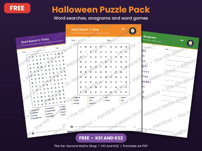 FREE Halloween Word Search and Puzzle Pack KS1 KS2