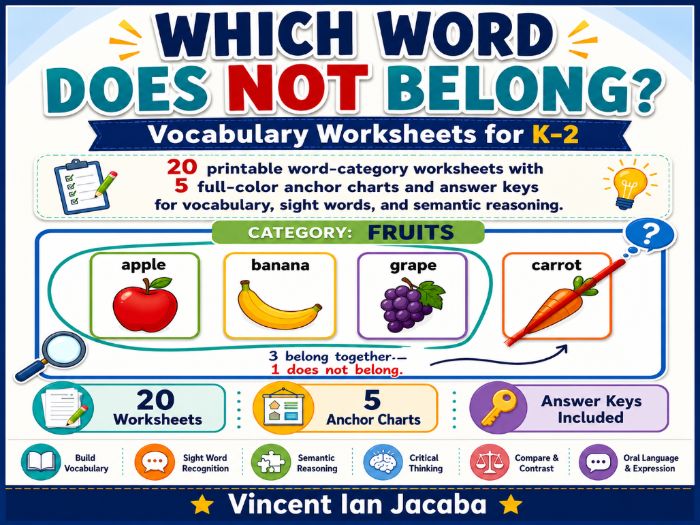 Vocabulary Categorisation Worksheets Ages 5–8 | Which Word Does Not Belong?