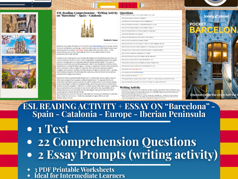 ESL Reading Comprehension + Writing Activity - Barcelona - Spain - Catalonia