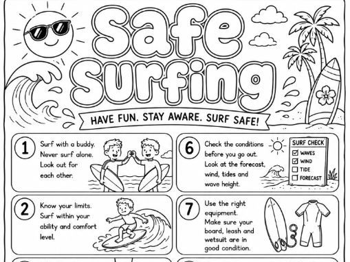 Water Safety- Surfing Safely Colouring Worksheet