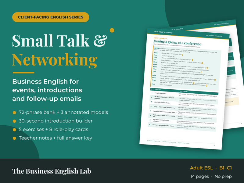 Small Talk & Networking in English: Business English Lesson Pack (B1-C1)