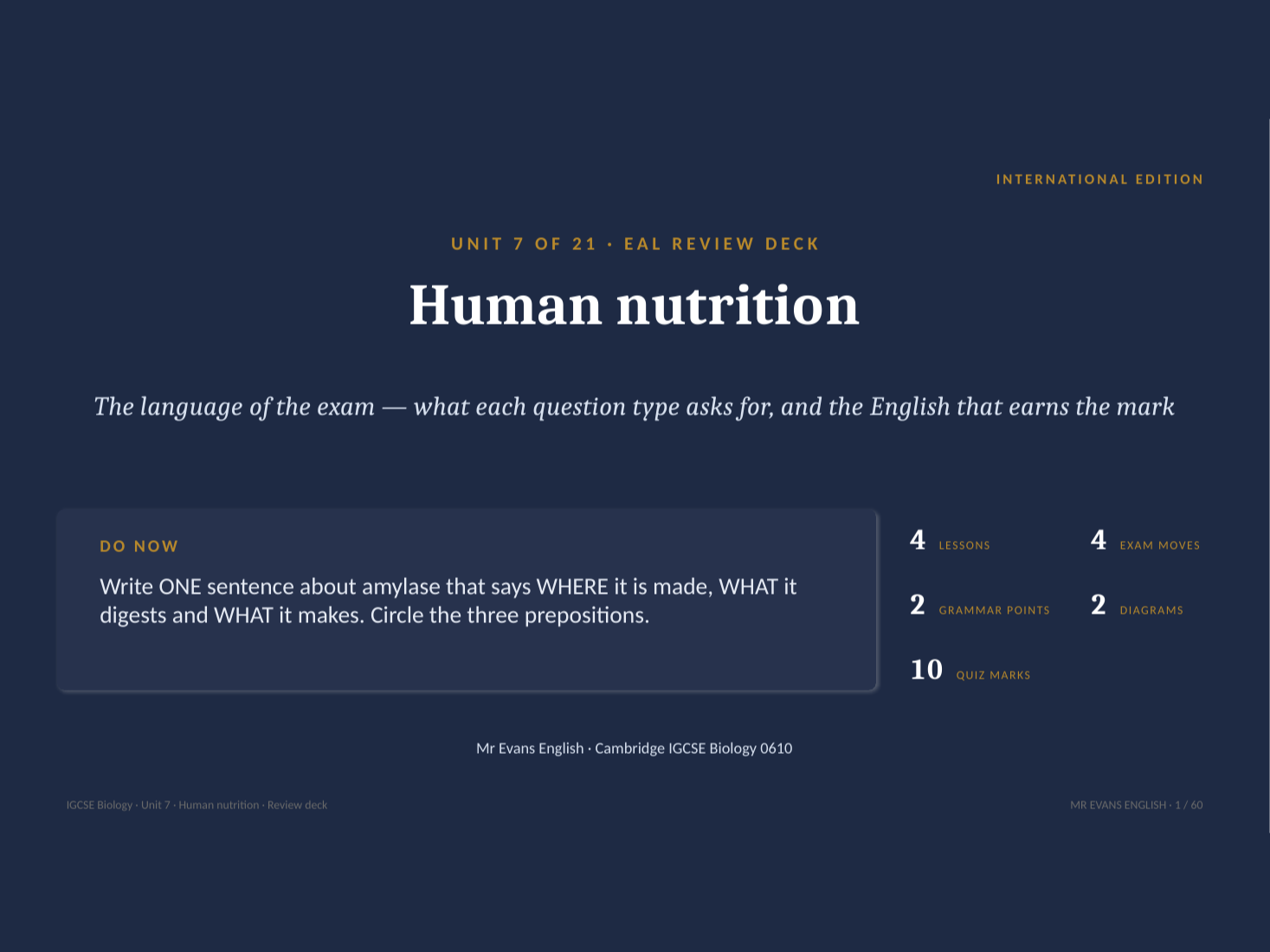 IGCSE Biology 0610 U7 Human nutrition — EAL
