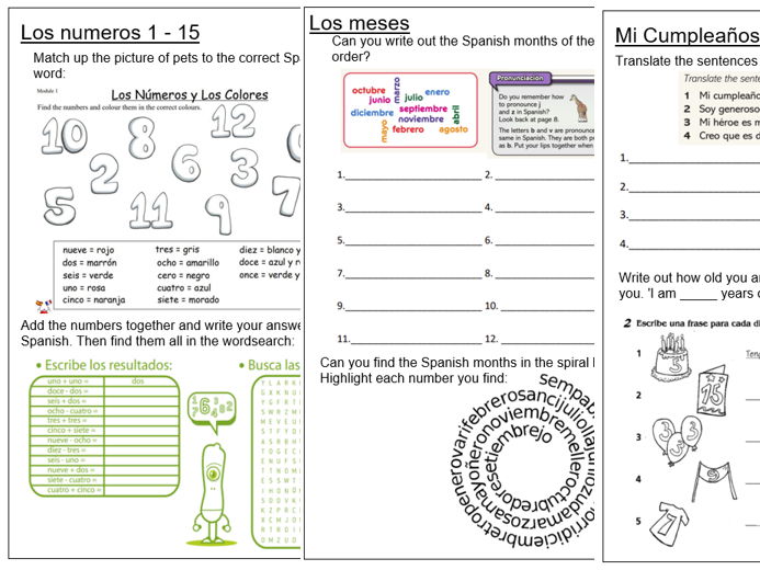 Year 7 Spanish Worksheets