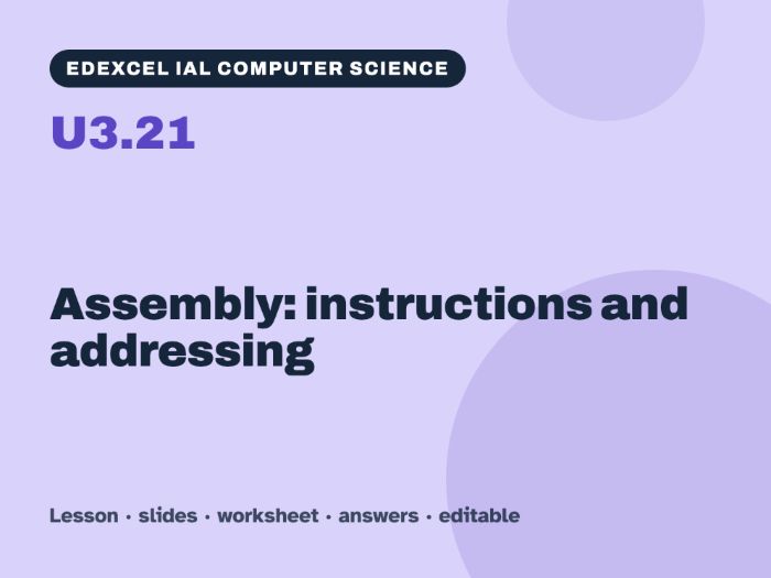 Edexcel IAL Computer Science – U3.21 Assembly: instructions and addressing – Lesson & Worksheet