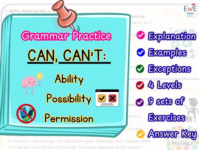 Can, Can’t: Ability, Possibility, Permission Grammar Activity Practice Questions