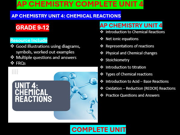 AP Chemistry Unit 4: Chemical Reactions Complete Unit | Teaching Resources