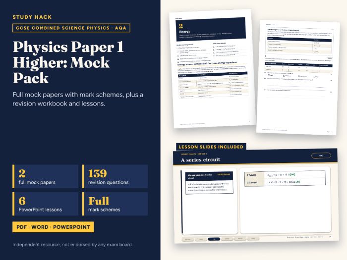 AQA GCSE Combined Science Trilogy Physics Paper 1 Higher Mock Pack