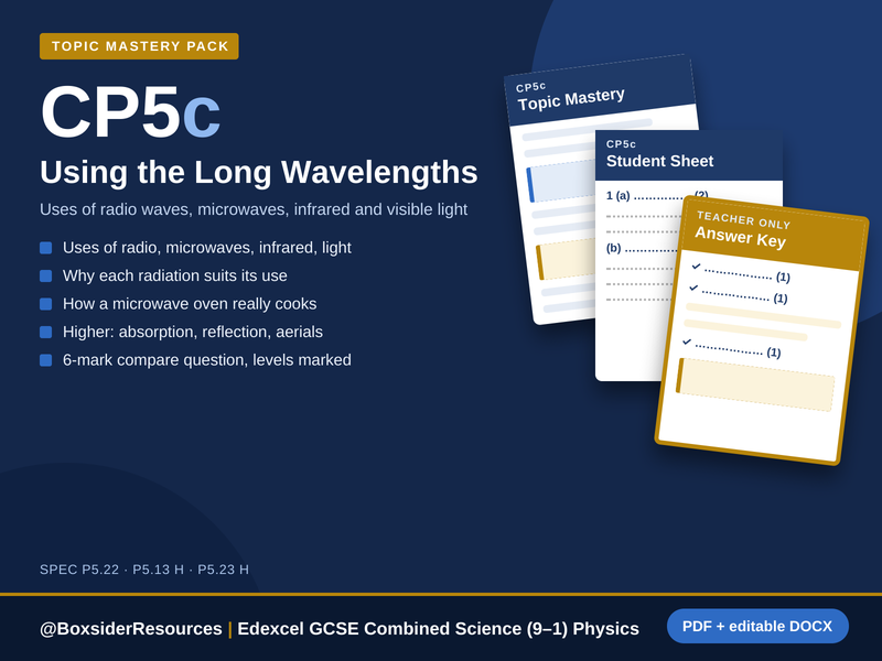 CP5c Using the Long Wavelengths | Edexcel GCSE Combined Science Physics Topic Mastery Pack