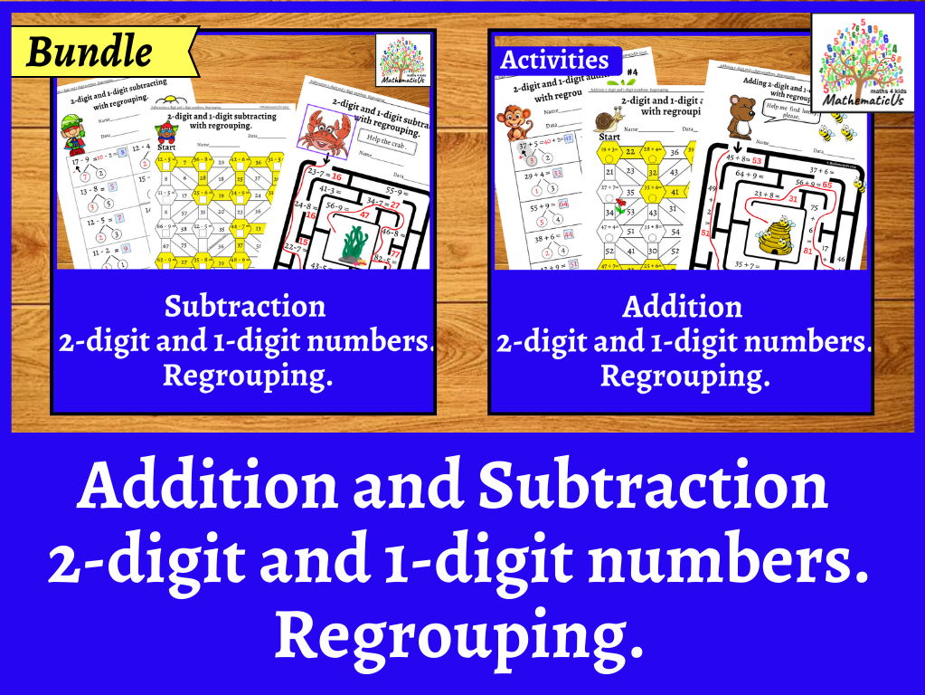 Addition & Subtraction 2-digit and 1-digit numbers Regrouping Activities