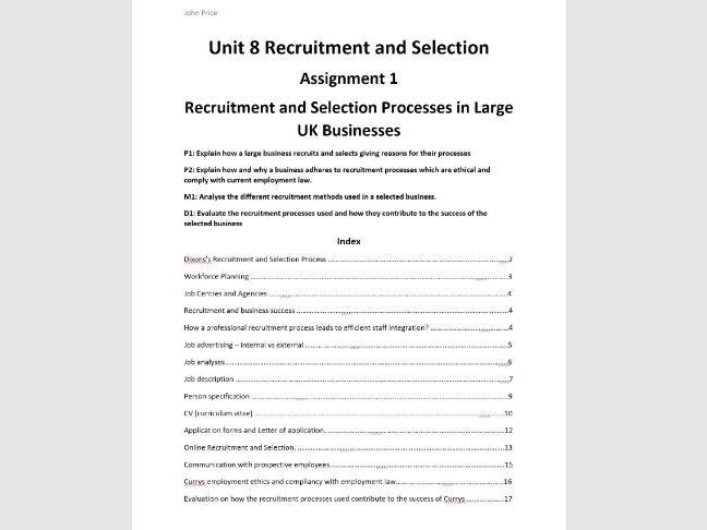 nit 8 Recruitment and Selection Assignment 1 Examine how it contribute to business success