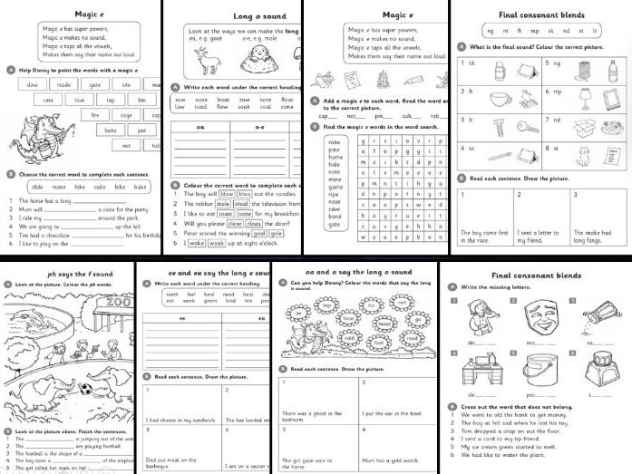 Grade 1 Literacy Worksheets Bundle | Phonics, Blends, Digraphs, Magic E & Word Families