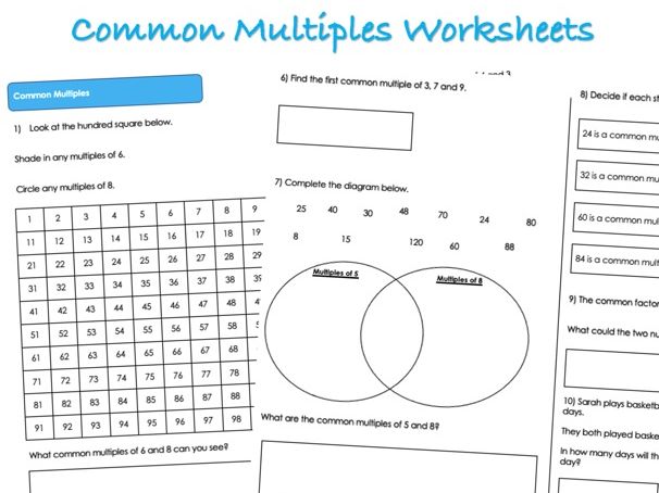 Common Multiples Worksheet