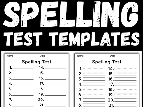 Spelling Test Template - 10 Word Format with Handwriting Lines (2 Versions)