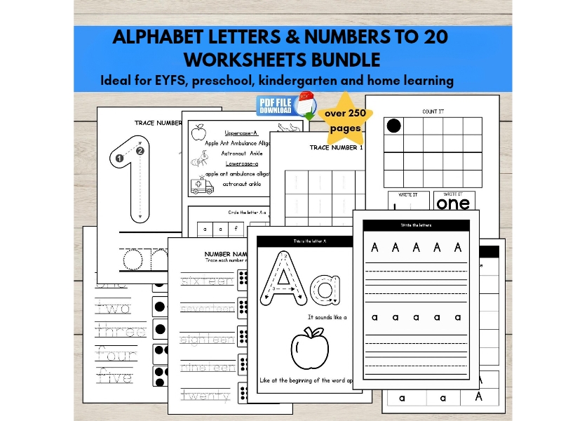 Alphabet Letters & Numbers Worksheets Bundle
